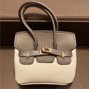 👜 Handmade Mini Grey Beige Faux Leather Birkin AirPods Tote Bag Charm Miniature